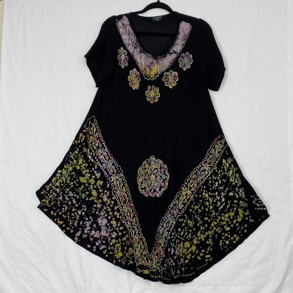 Shiva Fashions Umbrella Dress Black with Floral Patterns Midi Length